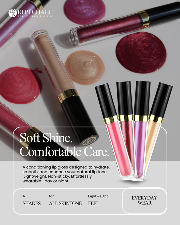 Four Perfect Skin Conditioning Lip Glosses with cosmetic bag